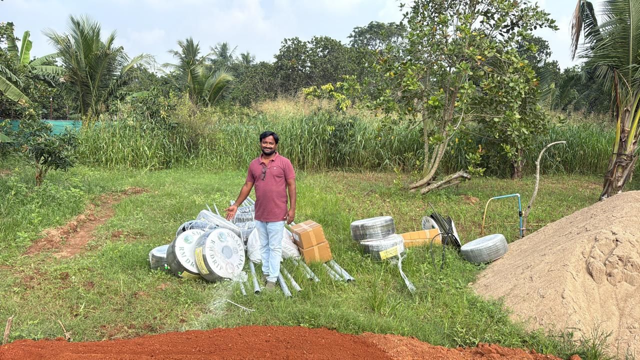 Drip irrigation material laid out on the farm